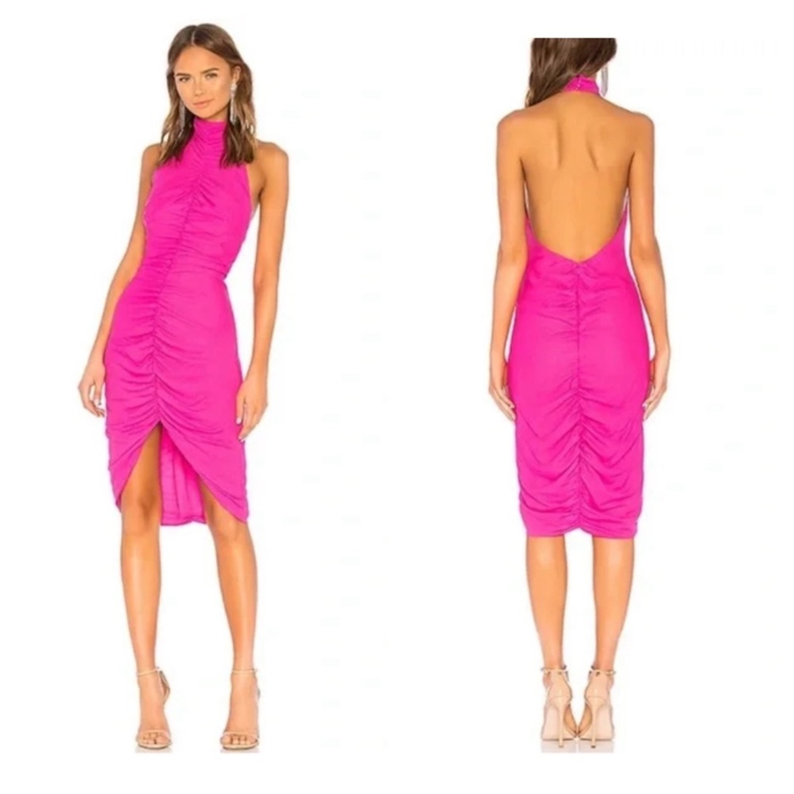 New Nbd Ruched Pink Midi Dress